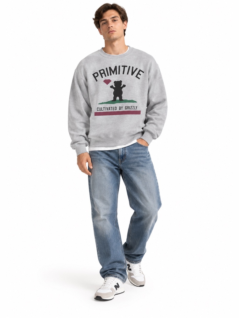 Primitive by Diamond Supply Co. Grey “Grizzly” Graphic Crewneck – Size XL GUC